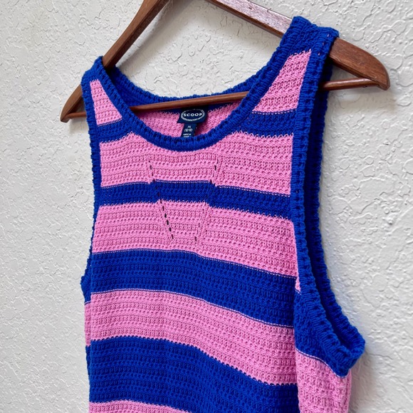 Scoop Blue Pink Striped Crochet Midi Dress Womens XL Sleeveless Knit Summer - Picture 7 of 8